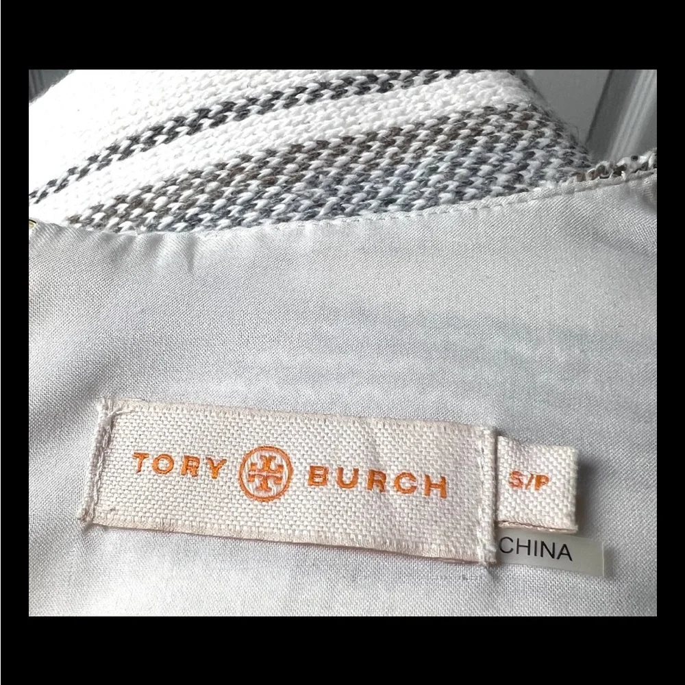 TORY BURCH Tank Striped Southwest White Gray Beige Top Blouse Textured